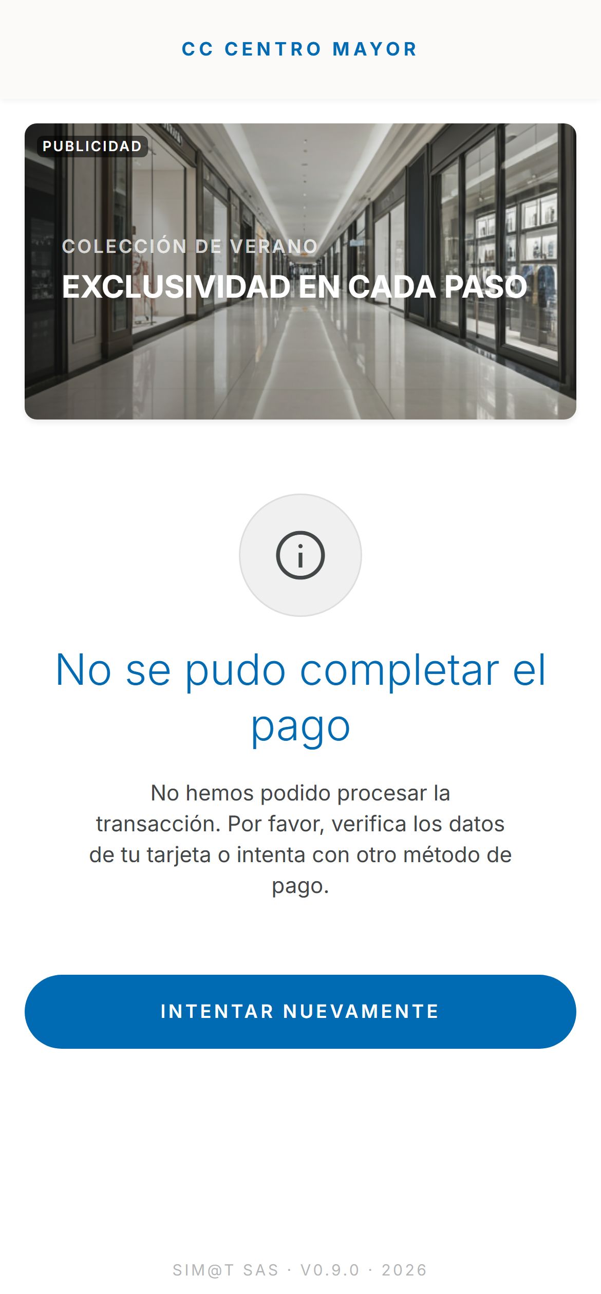 Pantalla de error de pago