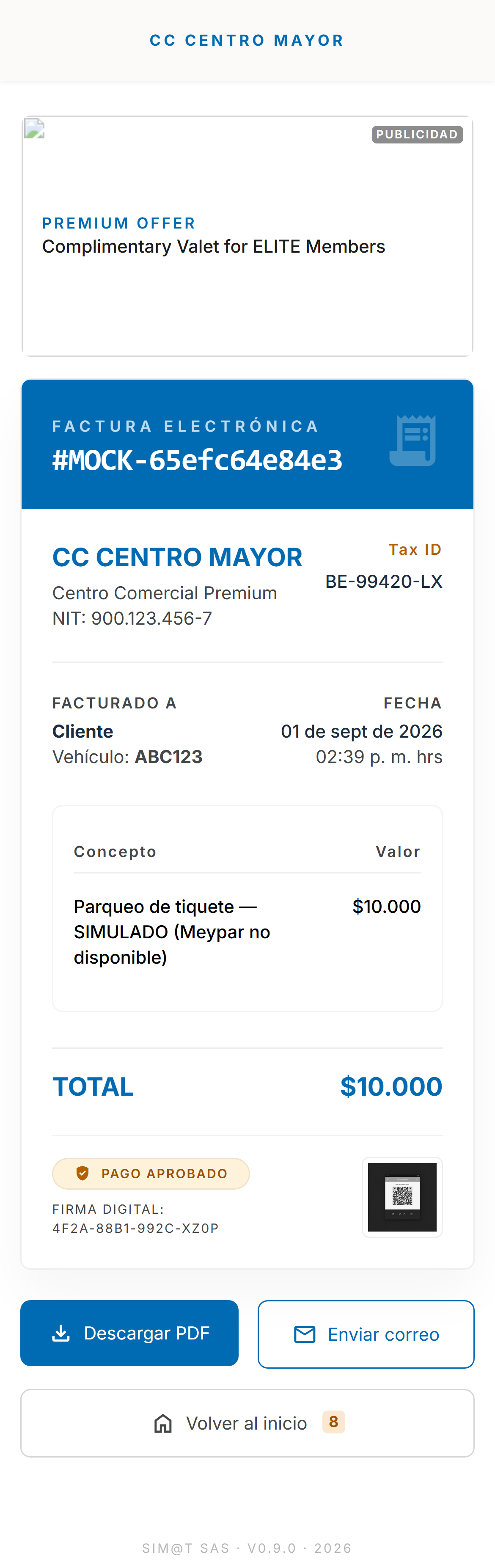 Pantalla de factura electrónica